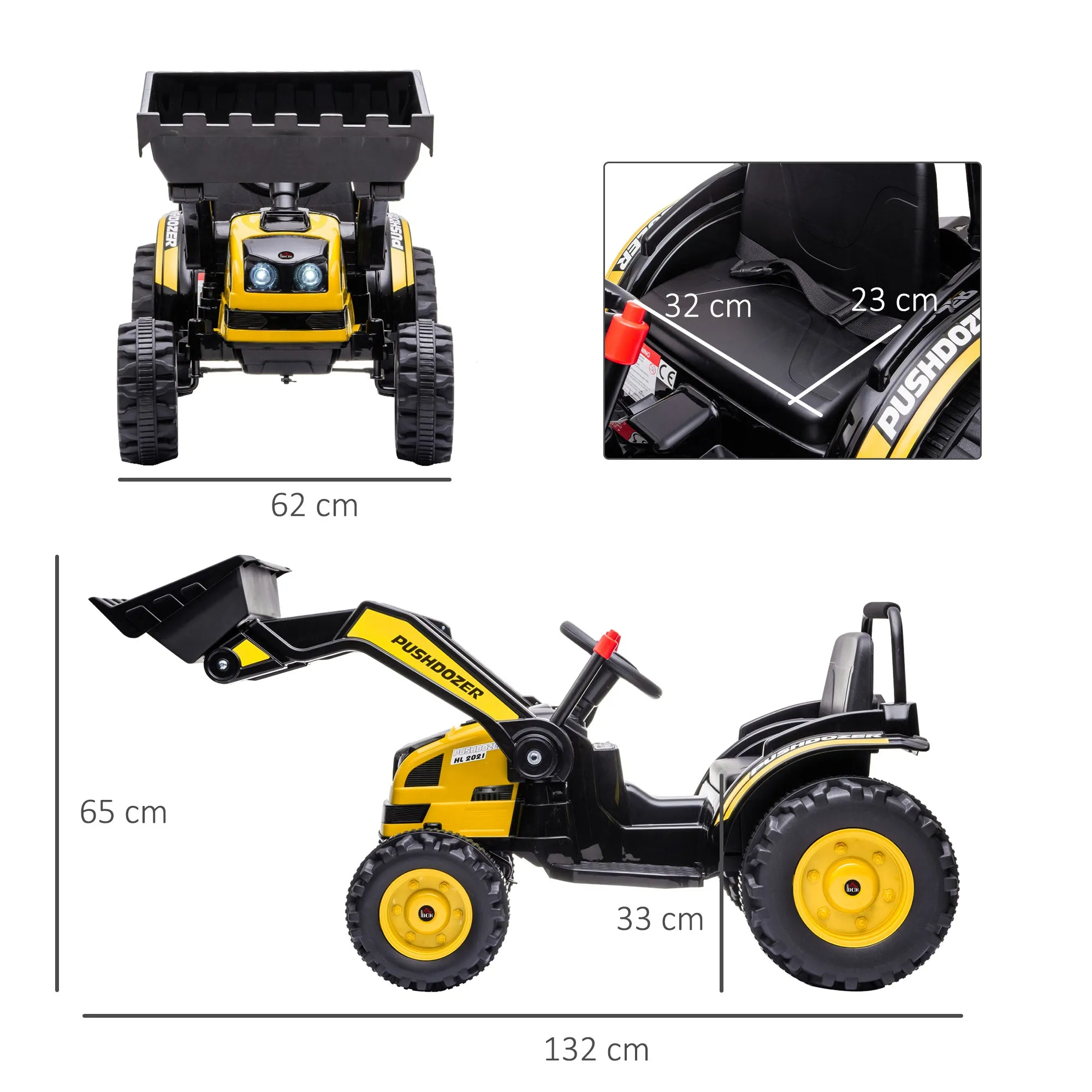 Kids Digger Ride On Excavator 6V Battery Powered Construction Tractor Music Headlight Moving Forward Backward Gear for 3-5 years old Yellow