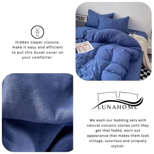 King size 6 Pieces bedding Set, Washable Cotton Blue Color.