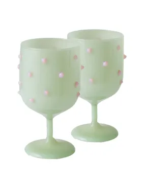 Kip & Co Wine Glass 2P Set - Pistachio Polkadot