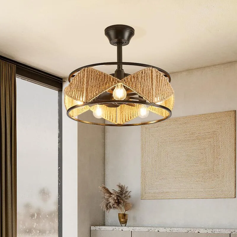 Lamp Led Celing Fan Pendant Light Chandelier Art American Iron Industrial Wind Hemp Rope Restaurant Bedroom Hall Coffee Shop