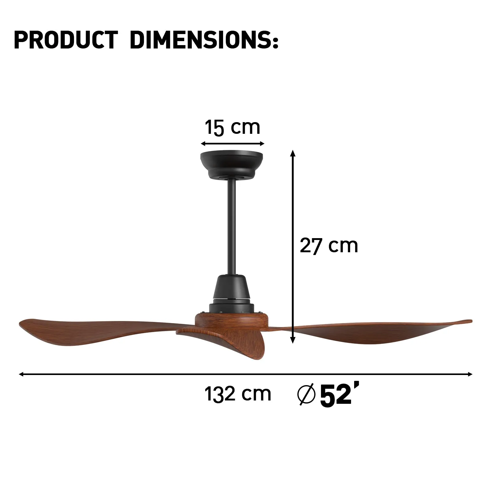 Marseille 52" Ceiling fan 3 ABS blades Walnut Hand-Print with Remote Control LED Light Kit