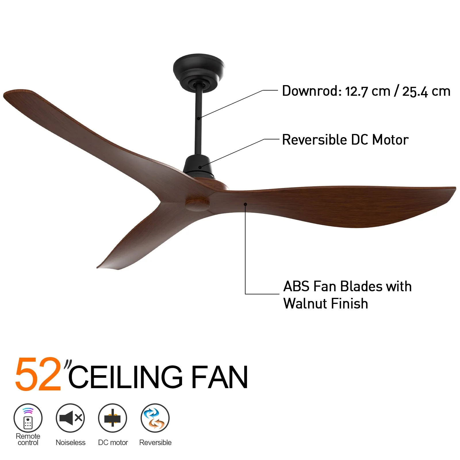 Marseille 52" Ceiling fan 3 ABS blades Walnut Hand-Print with Remote Control LED Light Kit