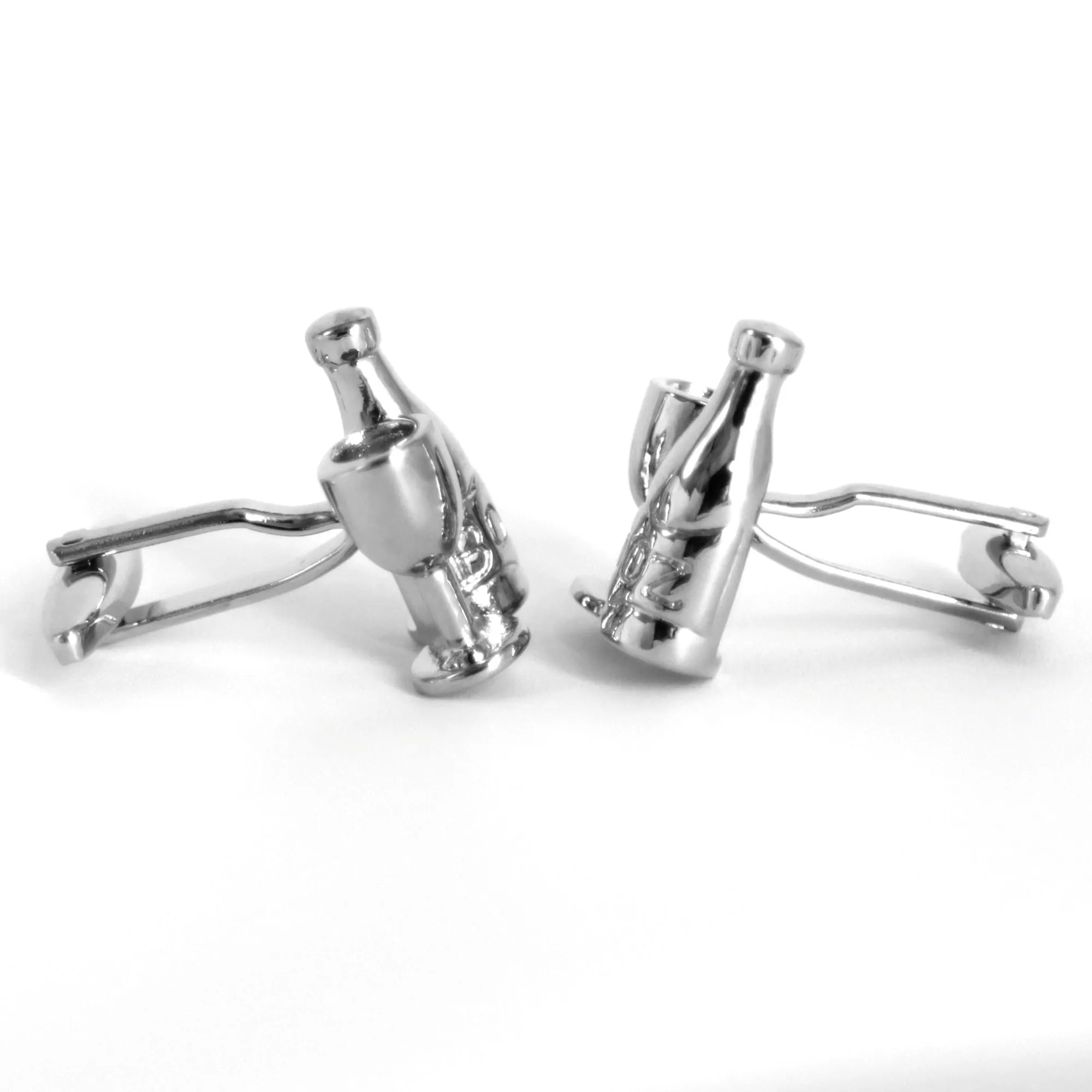 MarZthomson Wine Bottle with glass Cufflinks in Silver (Online Exclusive)