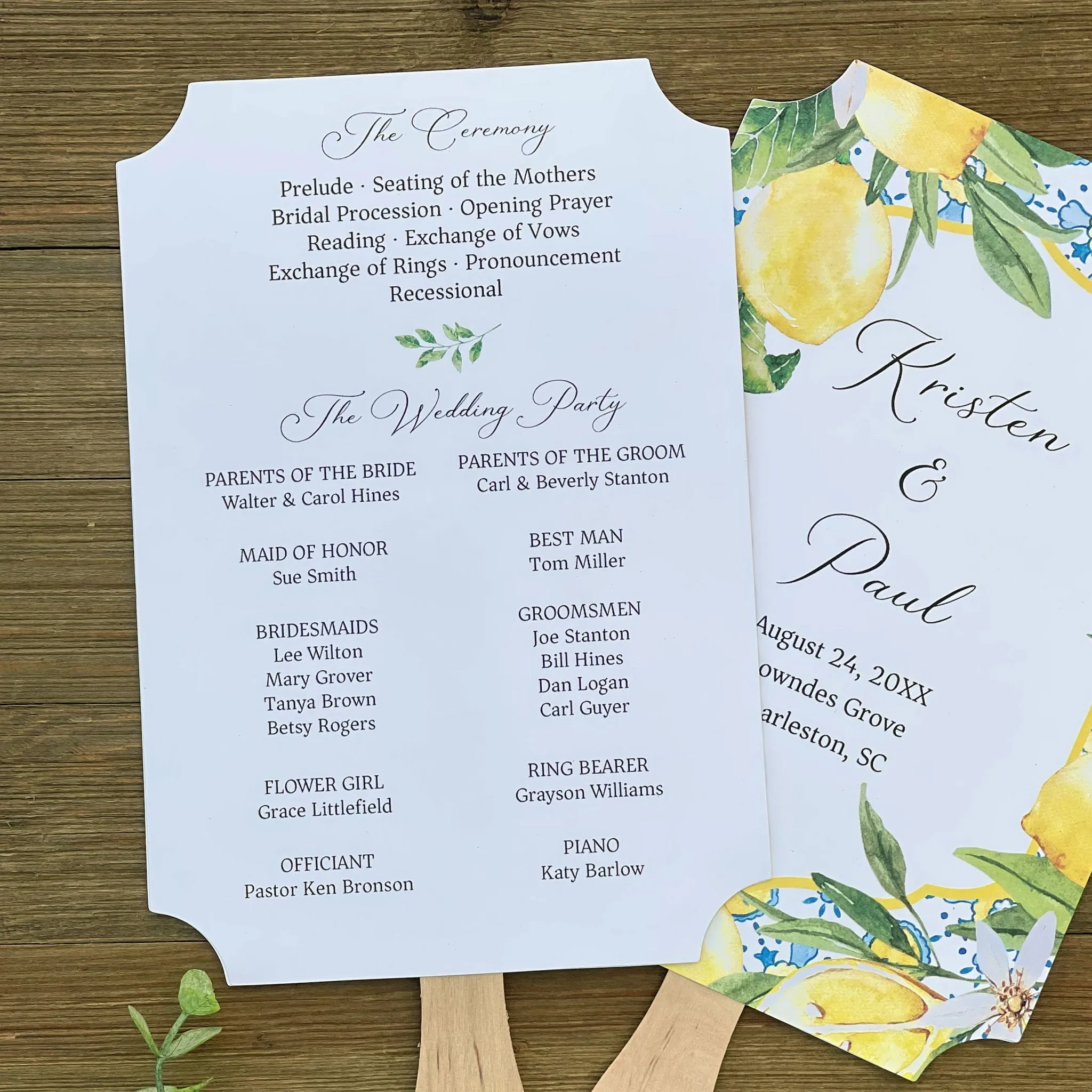 Mediterranean Wedding Program Fans Personalized