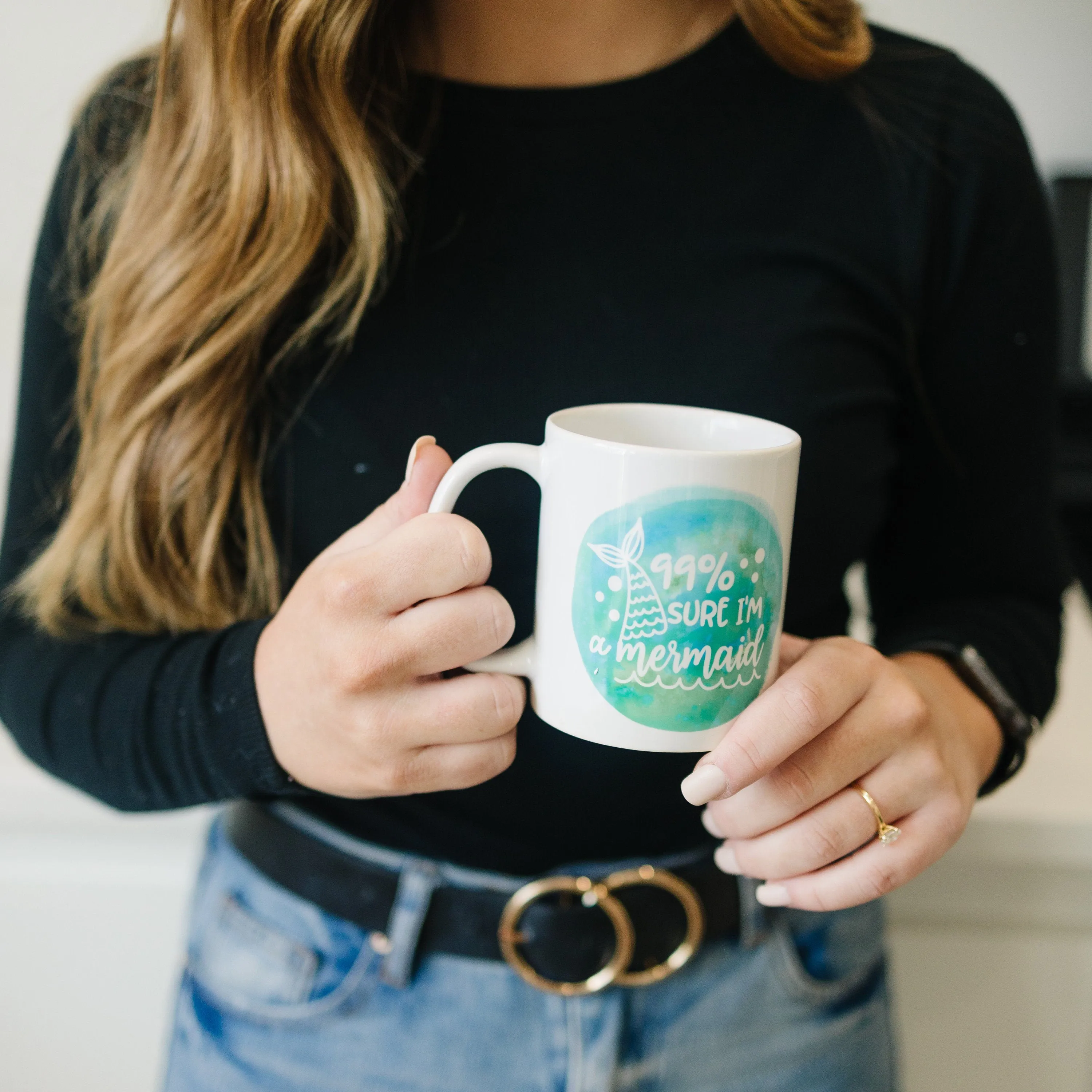 Mermaid Mug, Watercolor Coffee Mug, Beach Ocean 99% sure I'm a mermaid gift for her