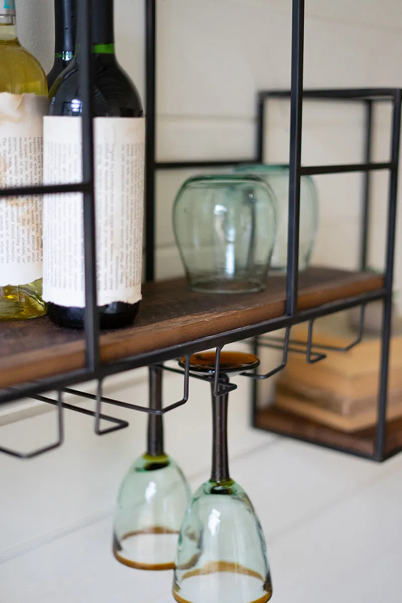 Metal and Wood Cubed Wall Wine Bar