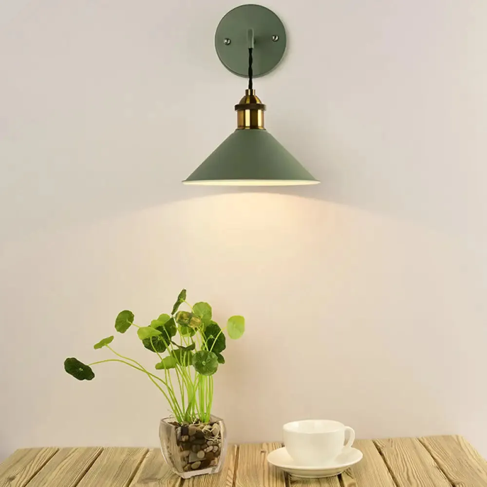 Metal Sconce Lighting - Cone Shade Industrial Wall Mounted Lamp in Black/Grey/White