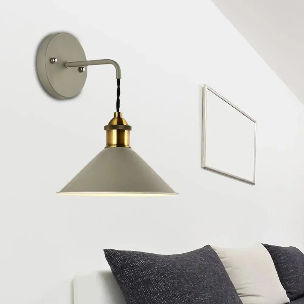 Metal Sconce Lighting - Cone Shade Industrial Wall Mounted Lamp in Black/Grey/White