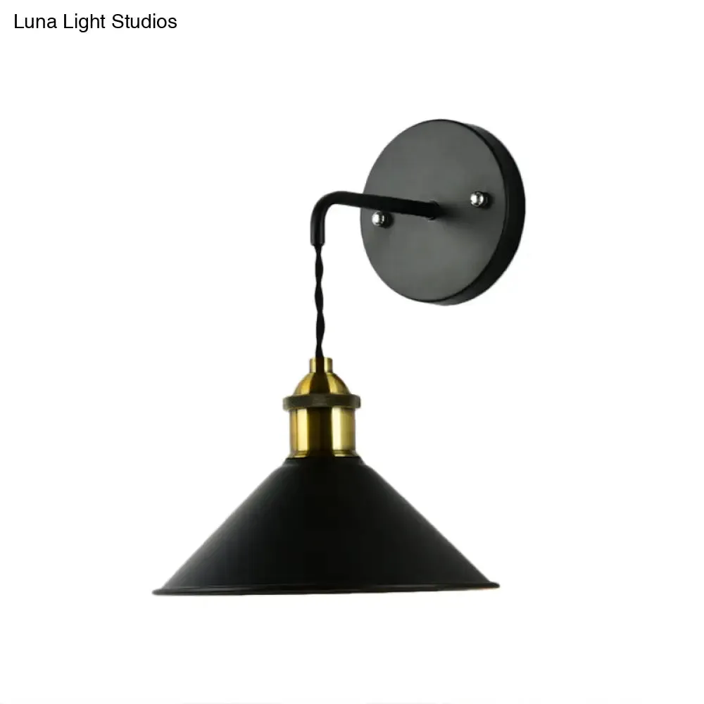 Metal Sconce Lighting - Cone Shade Industrial Wall Mounted Lamp in Black/Grey/White