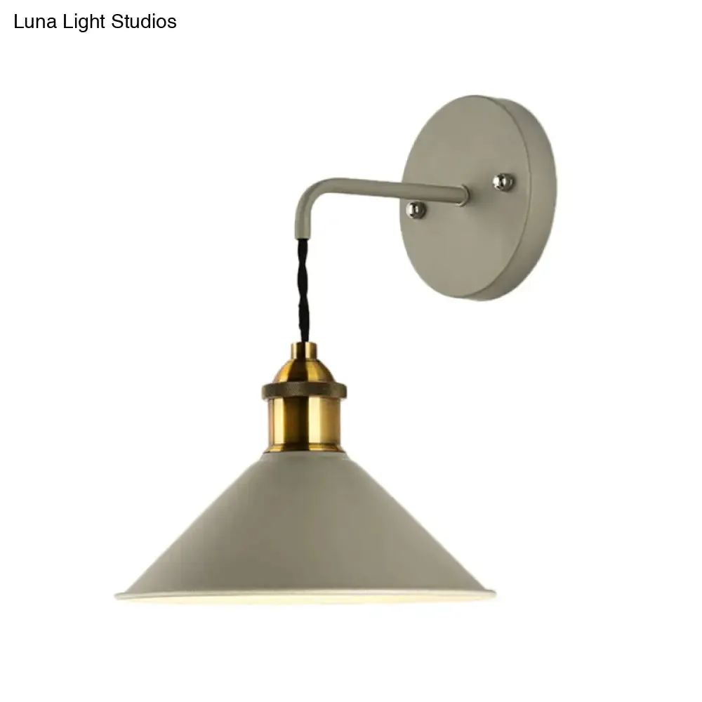 Metal Sconce Lighting - Cone Shade Industrial Wall Mounted Lamp in Black/Grey/White