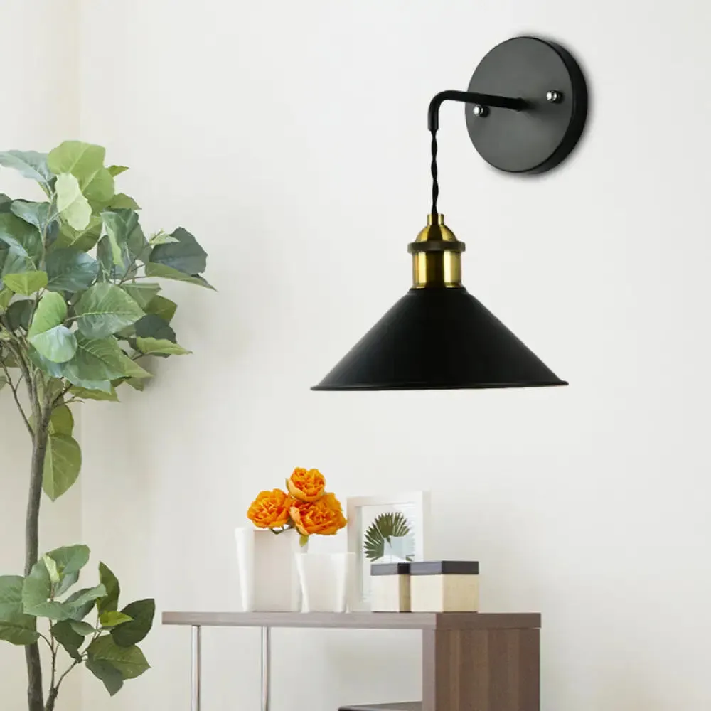 Metal Sconce Lighting - Cone Shade Industrial Wall Mounted Lamp in Black/Grey/White