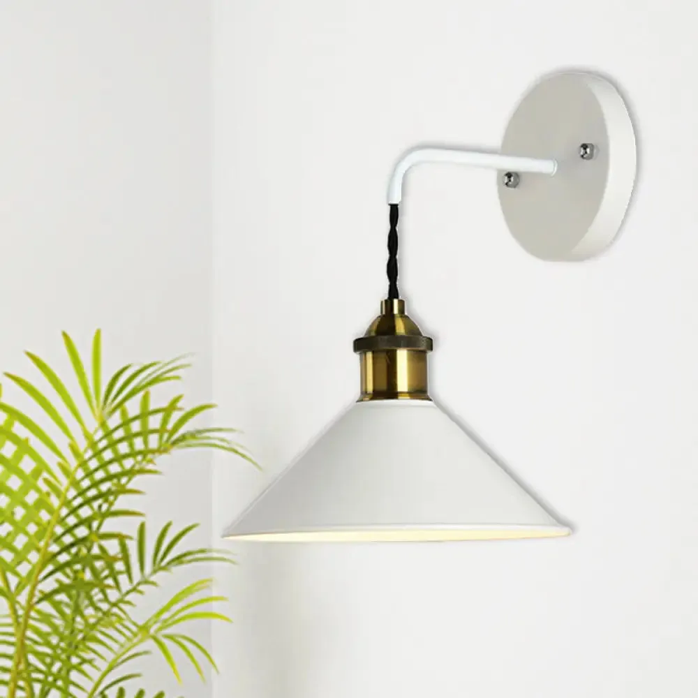 Metal Sconce Lighting - Cone Shade Industrial Wall Mounted Lamp in Black/Grey/White