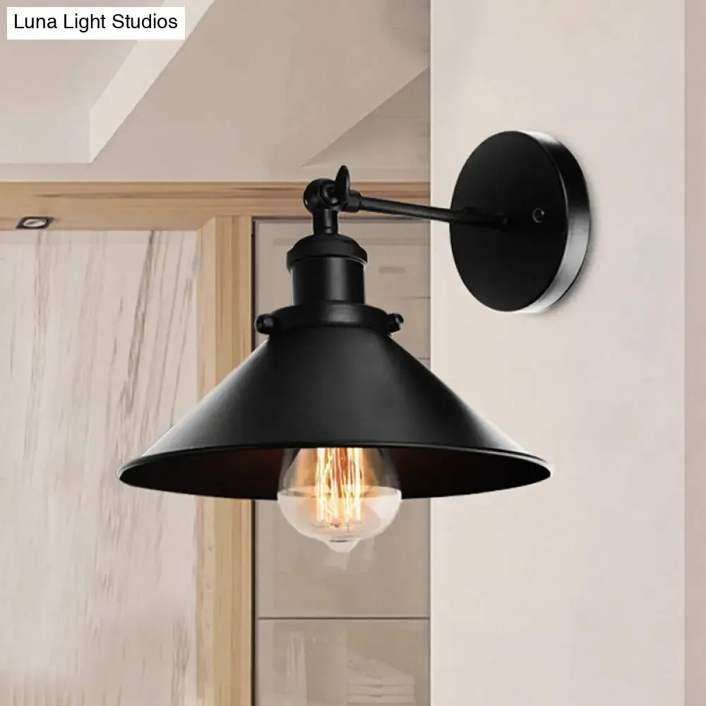 Metallic Conic Wall Sconce Light: Loft Style, Adjustable Wall Mount in Black - 2 Pack for Living Room