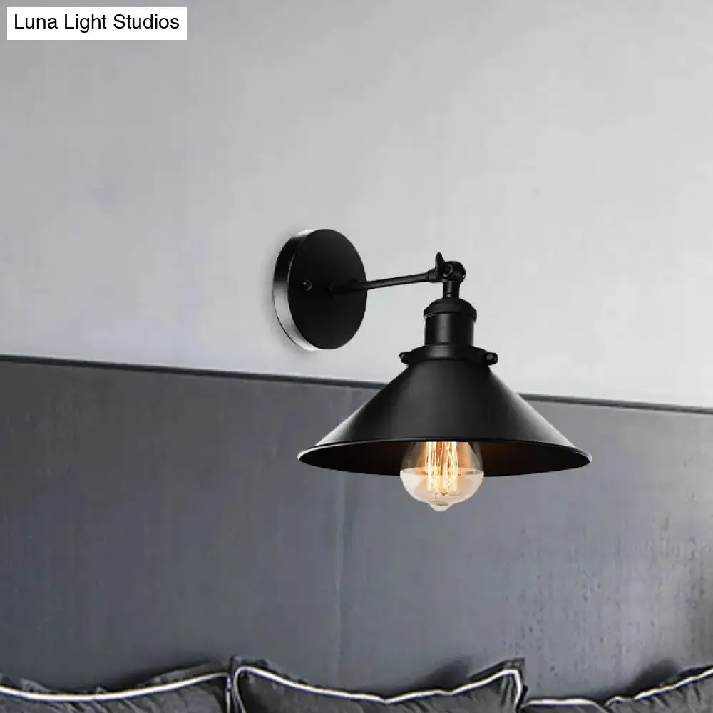 Metallic Conic Wall Sconce Light: Loft Style, Adjustable Wall Mount in Black - 2 Pack for Living Room