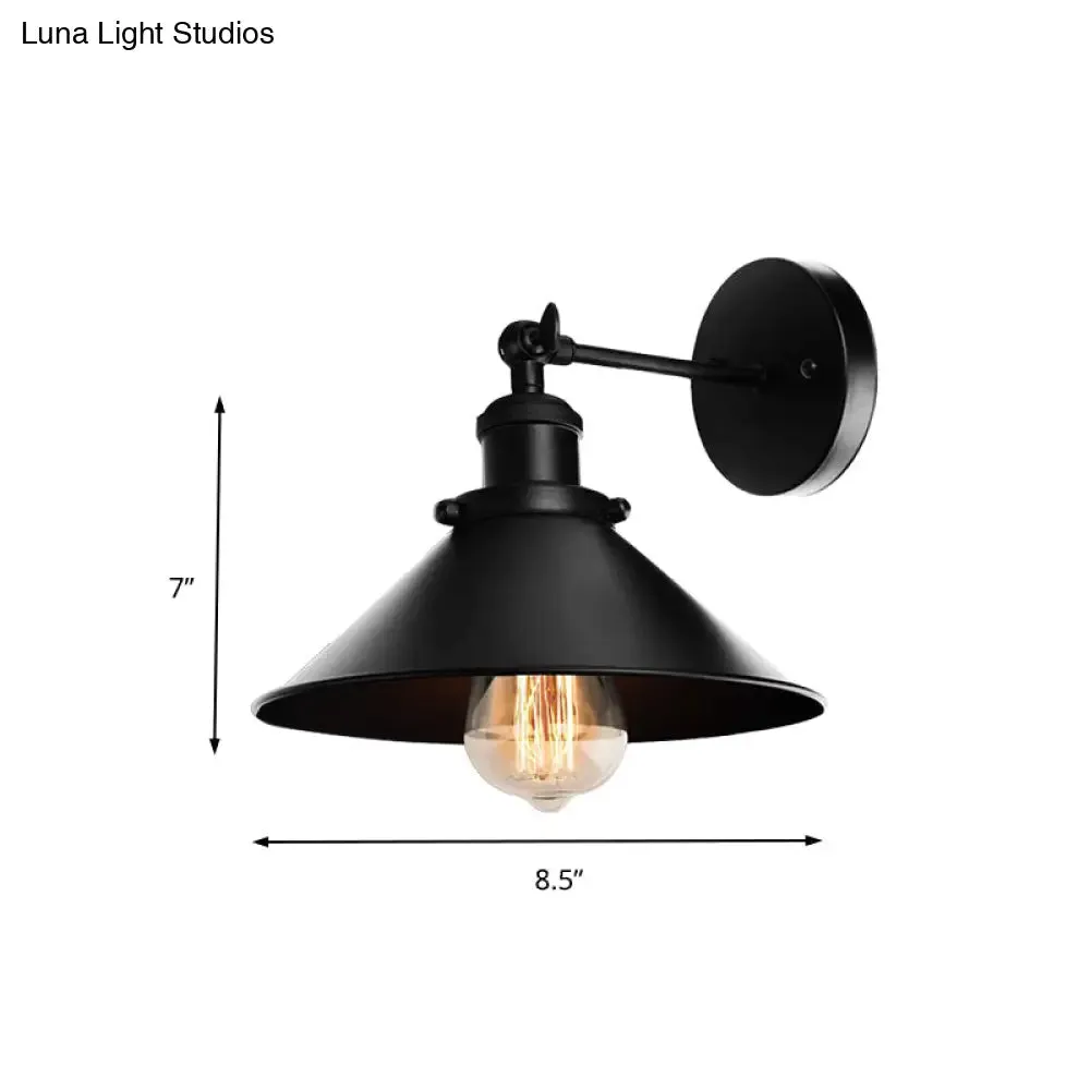 Metallic Conic Wall Sconce Light: Loft Style, Adjustable Wall Mount in Black - 2 Pack for Living Room