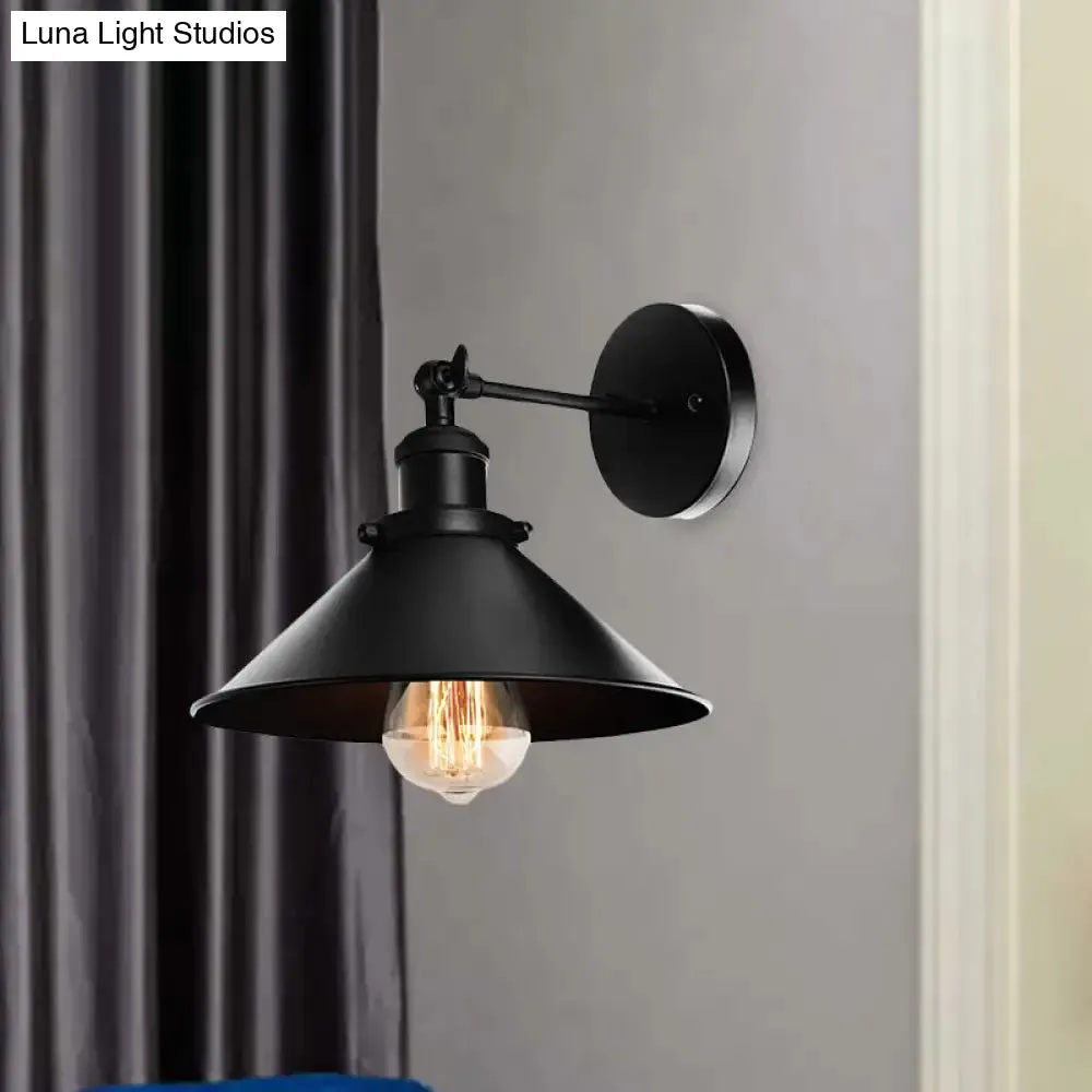 Metallic Conic Wall Sconce Light: Loft Style, Adjustable Wall Mount in Black - 2 Pack for Living Room