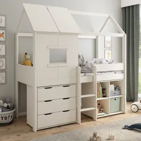 Midi Playhouse Bed with Storage Cube & Chest of Drawers - Kids Avenue