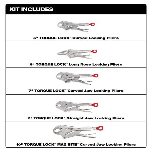 Milwaukee 48-22-3695 TORQUE LOCK™ LOCKING PLIERS KIT 5 Pc.