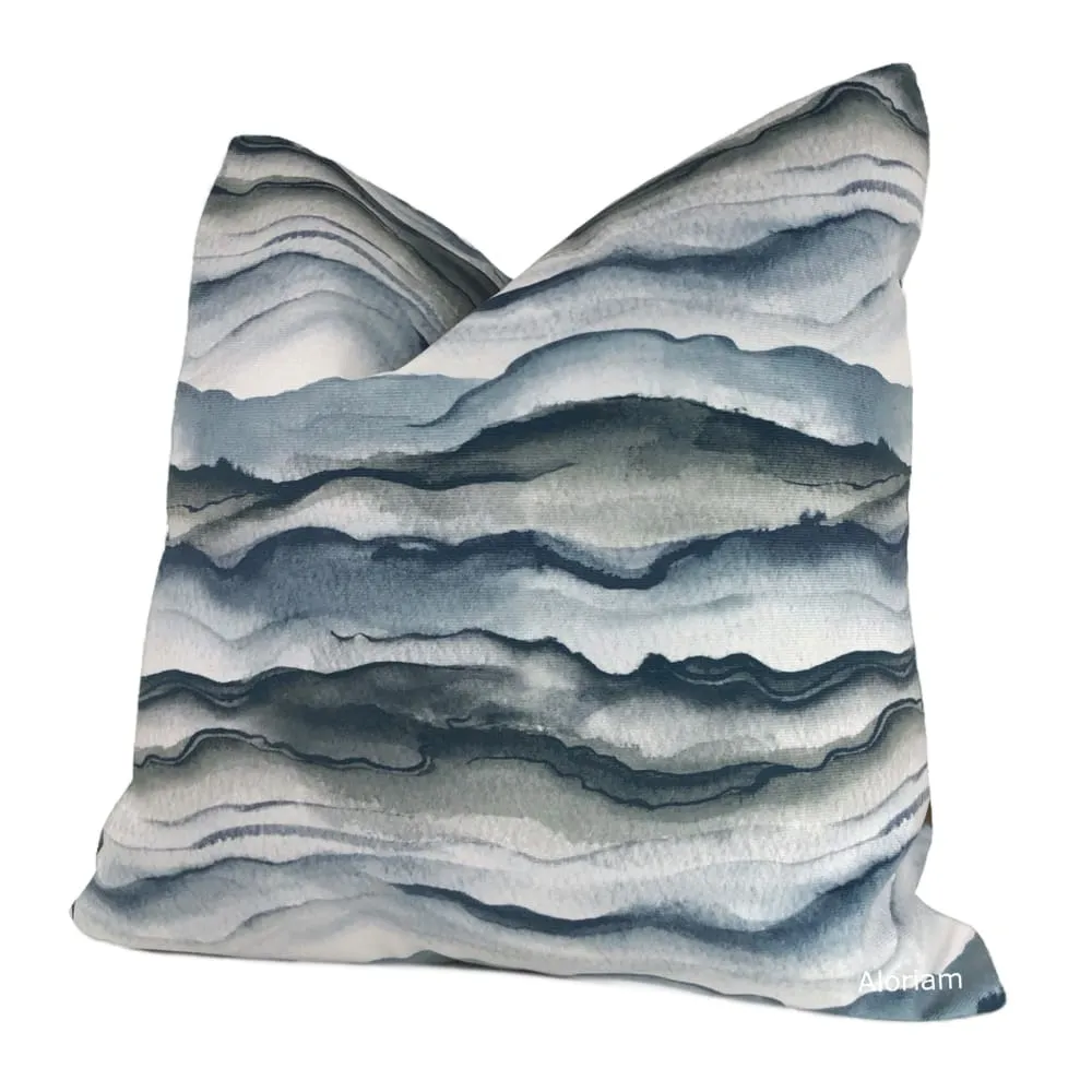 Mizu Slate Blue Gray Green Watercolor Velveteen Pillow Cover (Fabric by the Yard available)