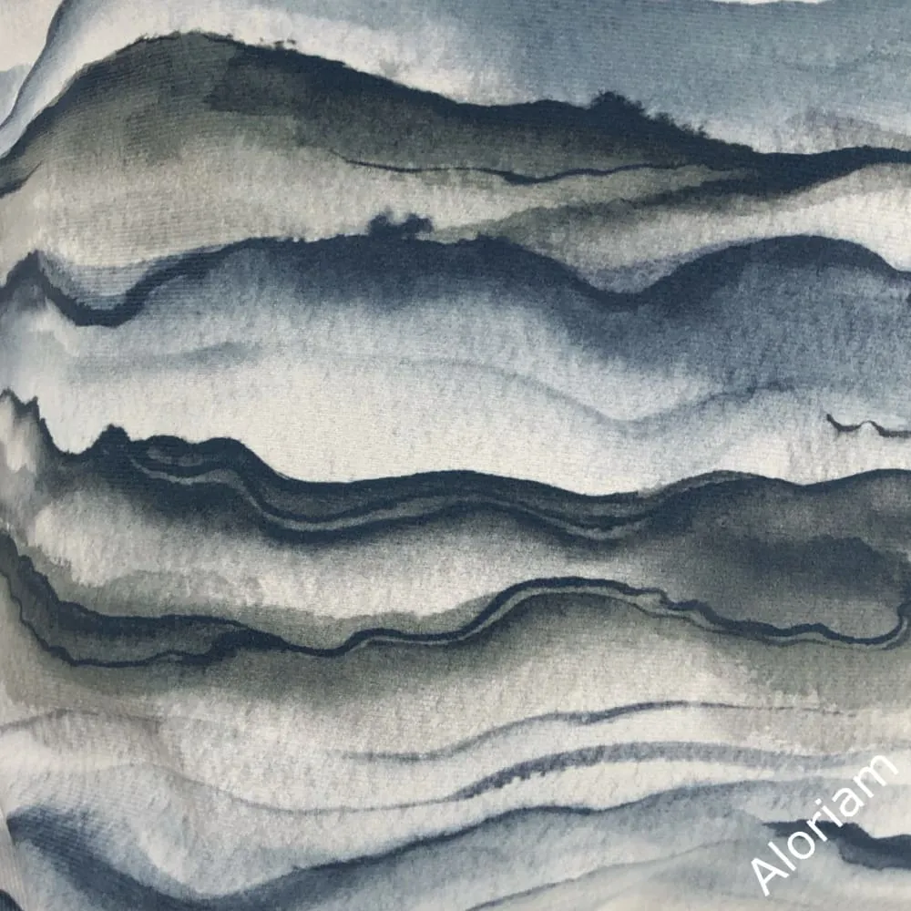 Mizu Slate Blue Gray Green Watercolor Velveteen Pillow Cover (Fabric by the Yard available)