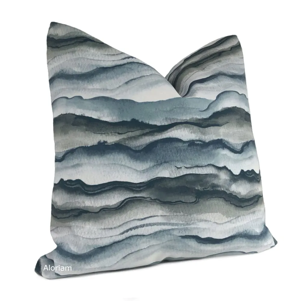 Mizu Slate Blue Gray Green Watercolor Velveteen Pillow Cover (Fabric by the Yard available)