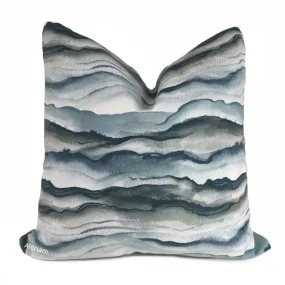 Mizu Slate Blue Gray Green Watercolor Velveteen Pillow Cover (Fabric by the Yard available)