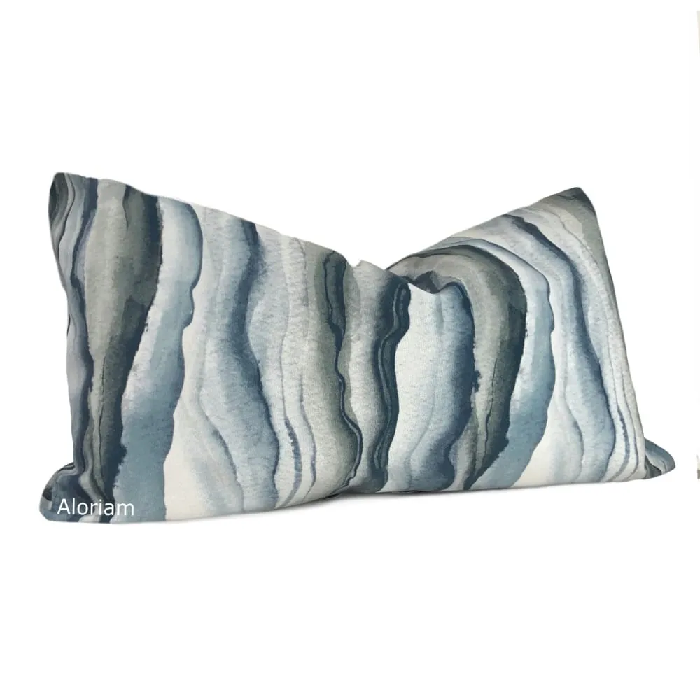 Mizu Slate Blue Gray Green Watercolor Velveteen Pillow Cover (Fabric by the Yard available)