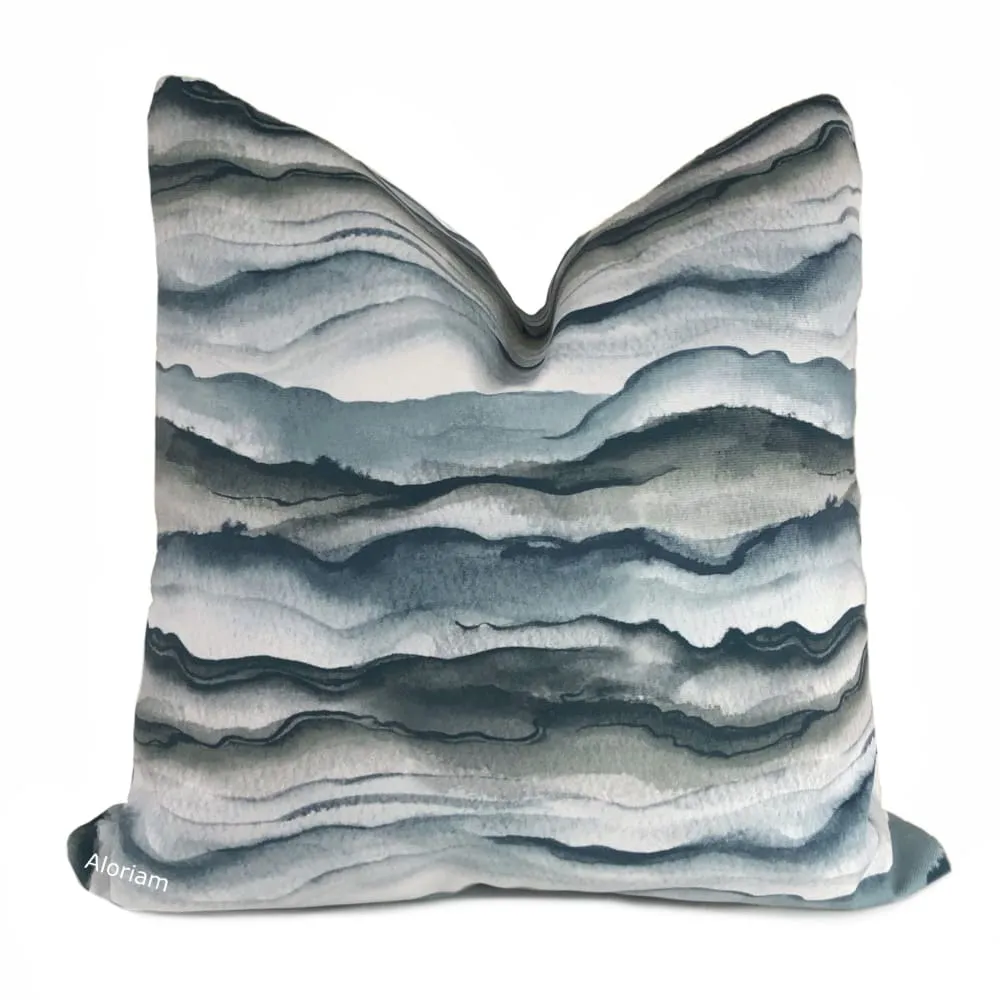 Mizu Slate Blue Gray Green Watercolor Velveteen Pillow Cover (Fabric by the Yard available)