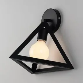 Modern Metal Caged Wall Light with Triangle Shade - Loft Style Bedroom Wall Lamp, Black