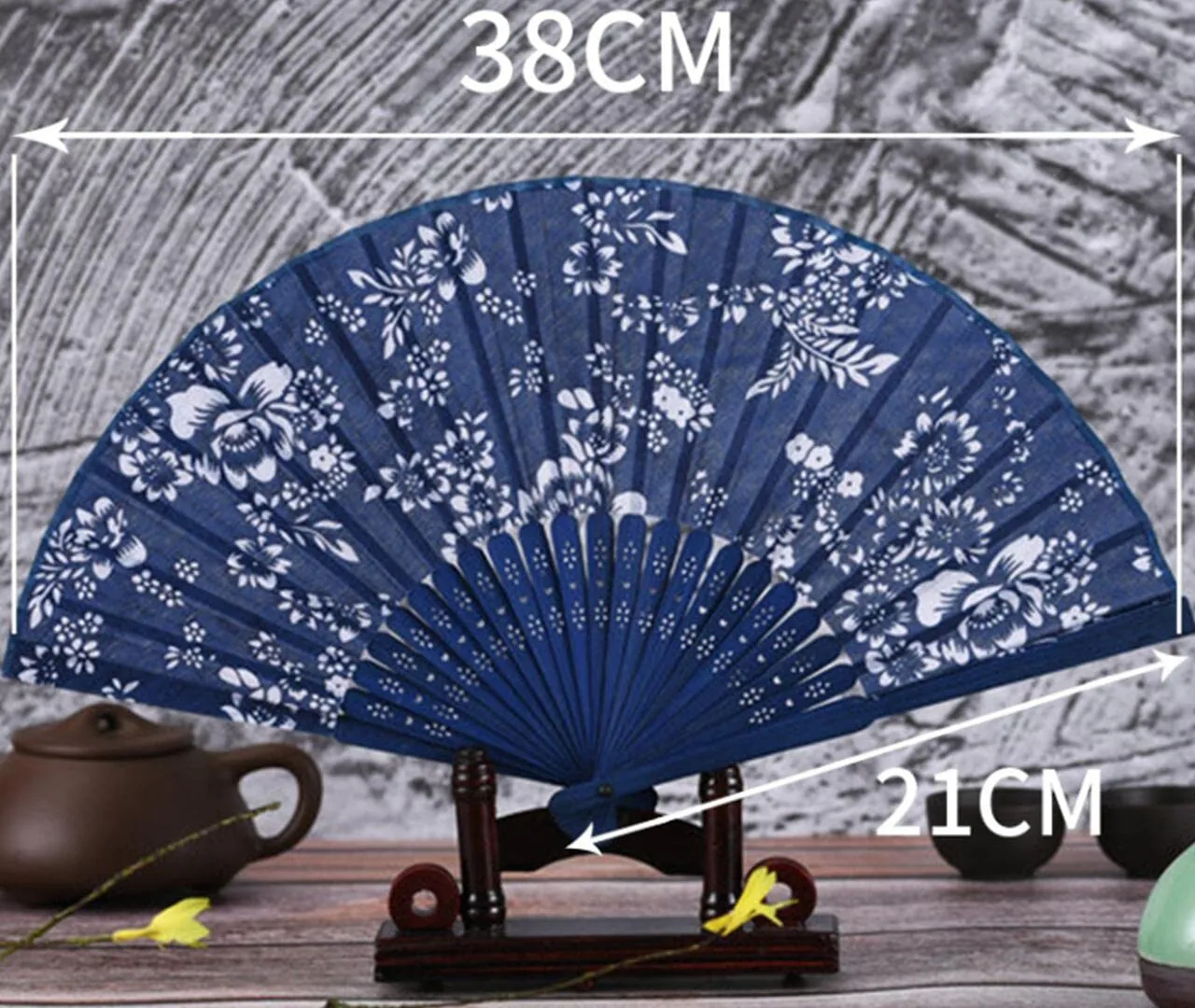 MTRoyaldia Folding Fans Handheld Fans Bamboo Fans Women's Hollowed Bamboo Hand Holding Fans for Wall Decoration, Gifts (Blue)