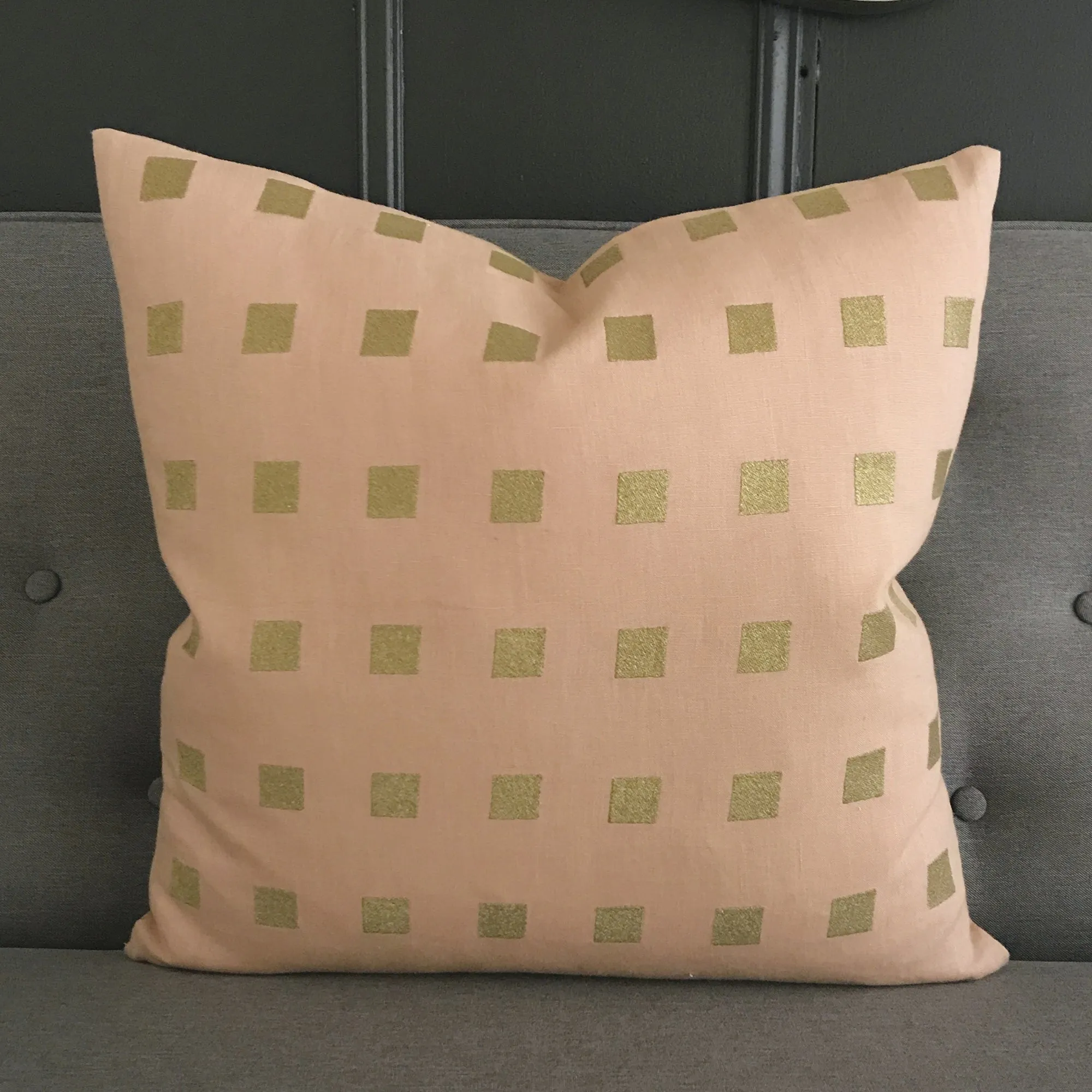 Natural Linen Geometric Green Square Throw Pillow Cover 20x20