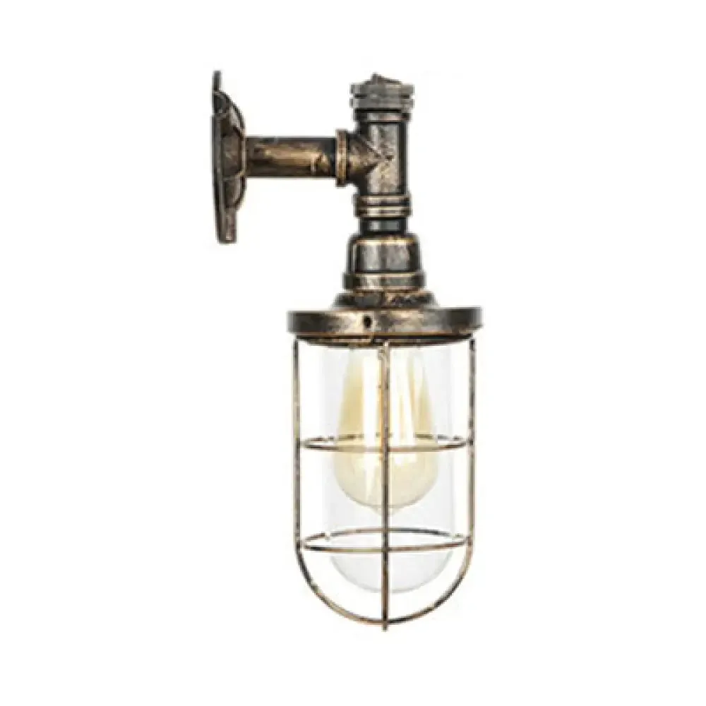 Nautical Style Metal Wall Mounted Sconce Light with Wire Frame, Bronze Finish, and 1 Head Design