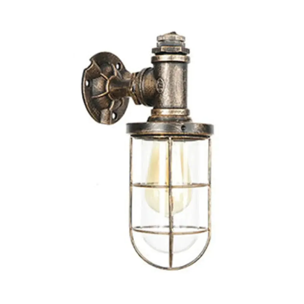 Nautical Style Metal Wall Mounted Sconce Light with Wire Frame, Bronze Finish, and 1 Head Design