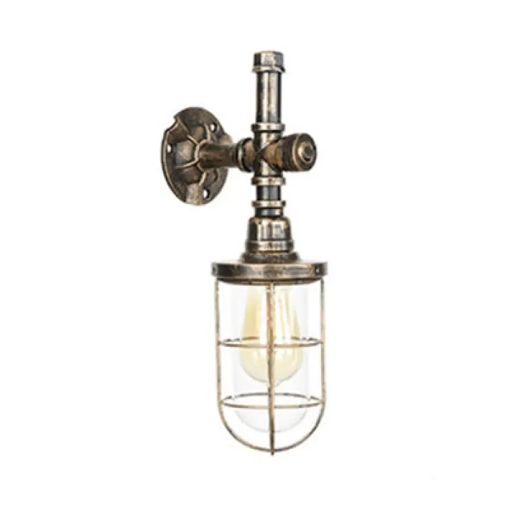 Nautical Style Metal Wall Mounted Sconce Light with Wire Frame, Bronze Finish, and 1 Head Design