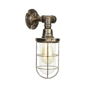 Nautical Style Metal Wall Mounted Sconce Light with Wire Frame, Bronze Finish, and 1 Head Design