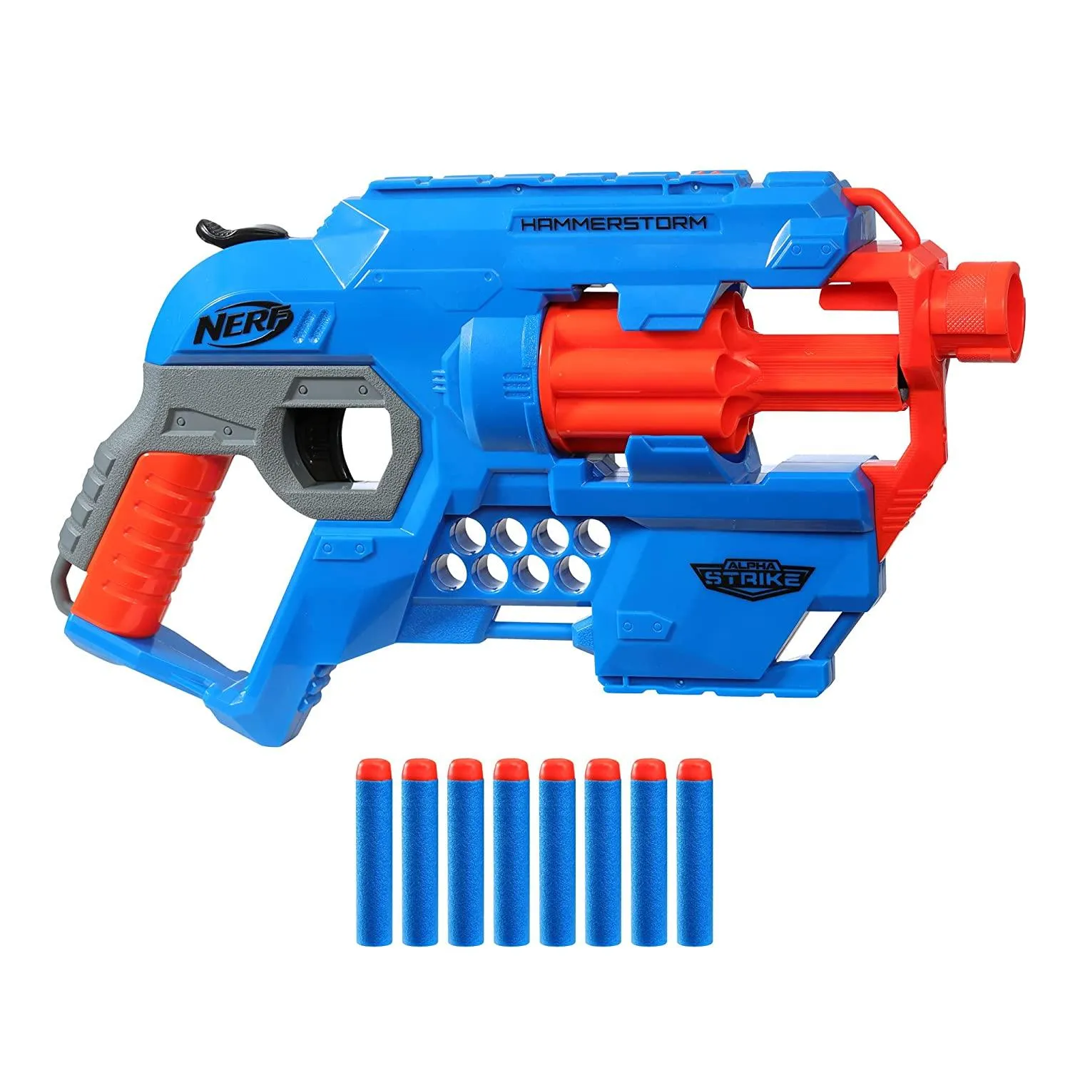 Nerf Alpha Strike Hammerstorm Blaster, Hammer-Priming Action, 8-Dart Drum, 8 Darts