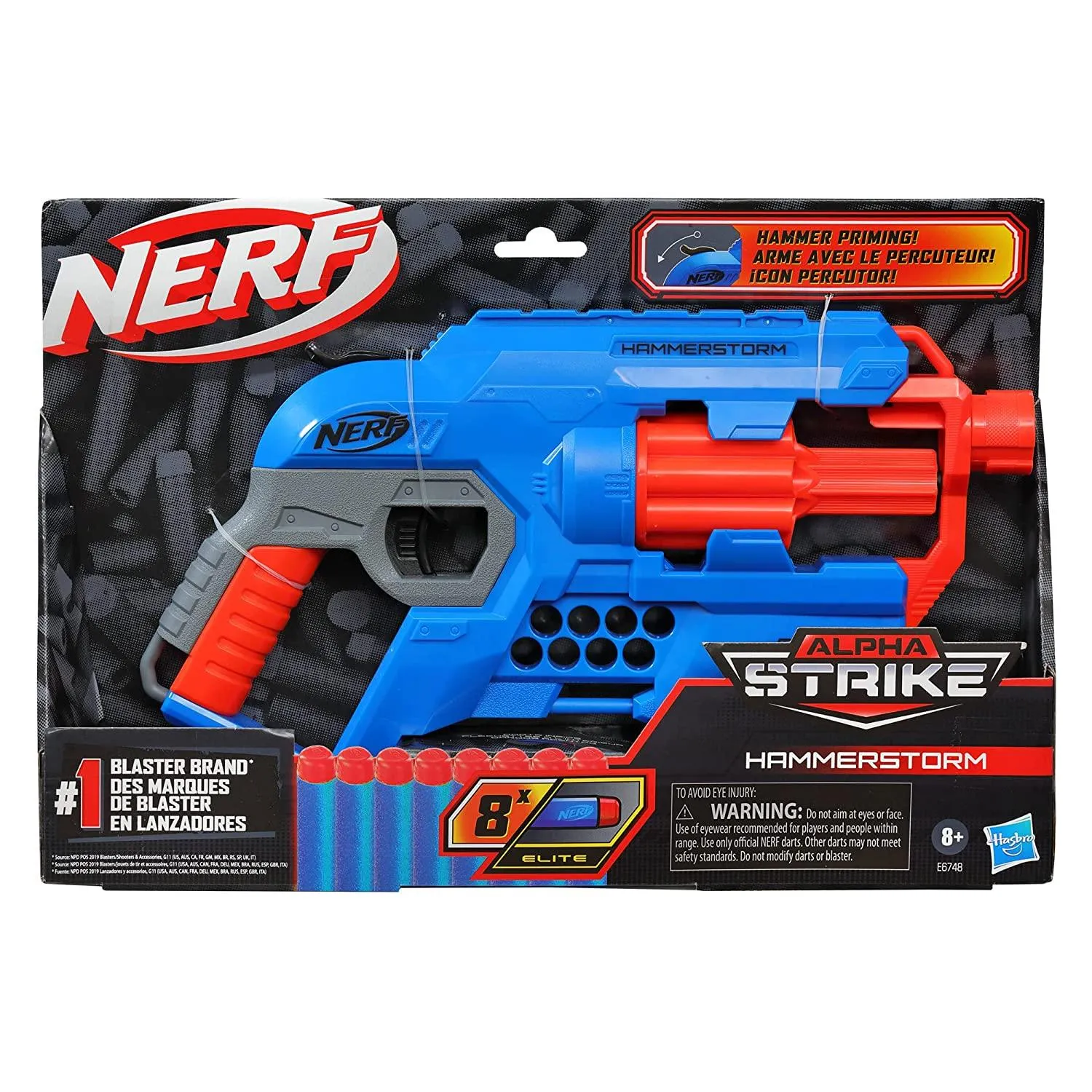 Nerf Alpha Strike Hammerstorm Blaster, Hammer-Priming Action, 8-Dart Drum, 8 Darts