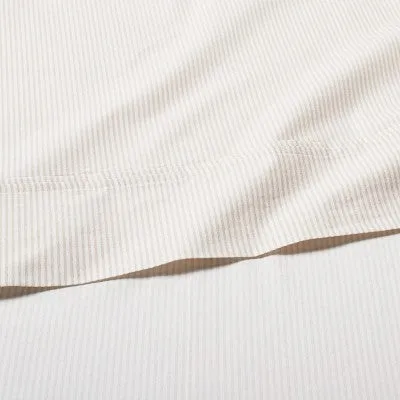 New - 4pc Queen Cotton Percale Microstripe Sheet Set Pebble/Sour Cream - Hearth & Hand with Magnolia