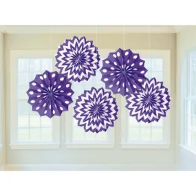 New Purple Fan Decorations Printed Paper 8in 5pk