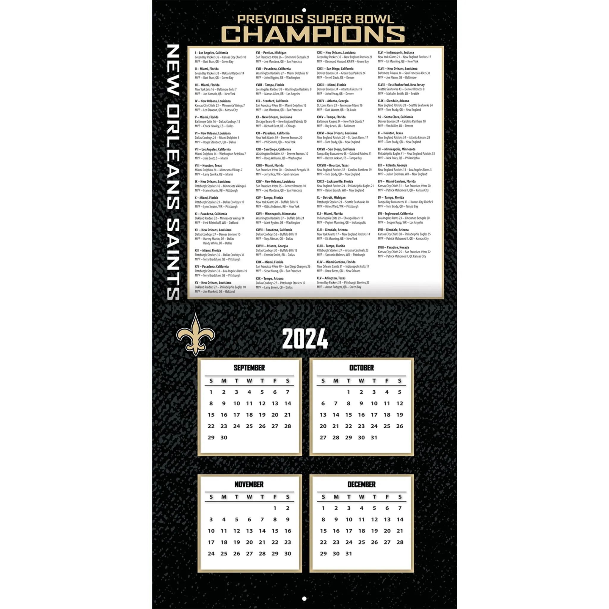 NFL New Orleans Saints Wall 2025 Calendar