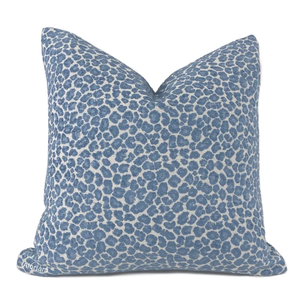 Niobe Cornflower Blue Leopard Spots Chenille Pillow Cover