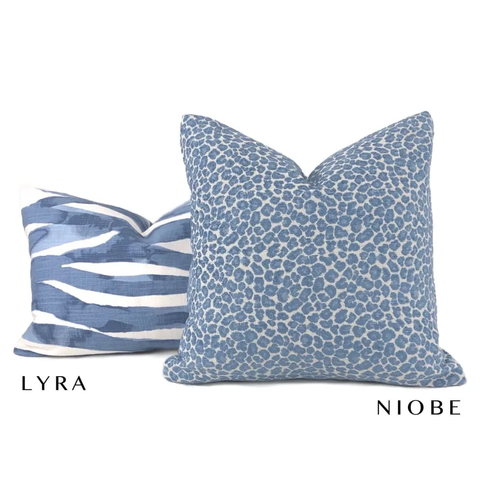 Niobe Cornflower Blue Leopard Spots Chenille Pillow Cover