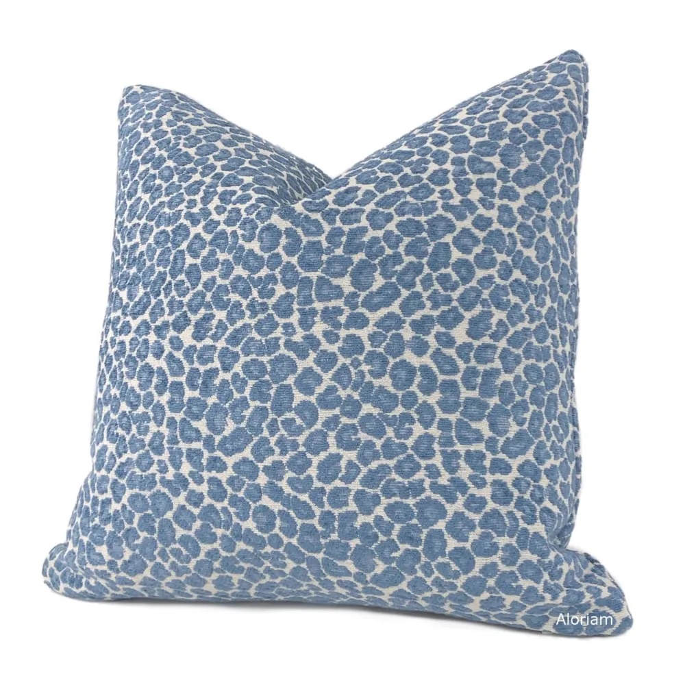 Niobe Cornflower Blue Leopard Spots Chenille Pillow Cover