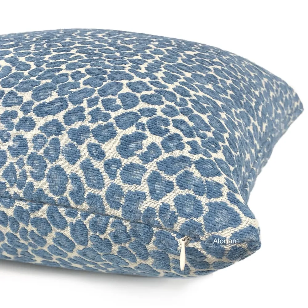 Niobe Cornflower Blue Leopard Spots Chenille Pillow Cover