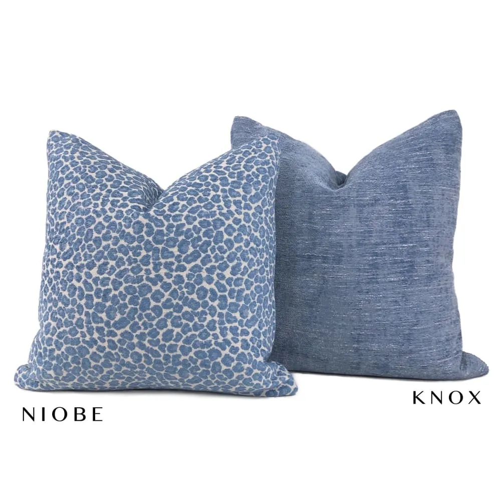 Niobe Cornflower Blue Leopard Spots Chenille Pillow Cover