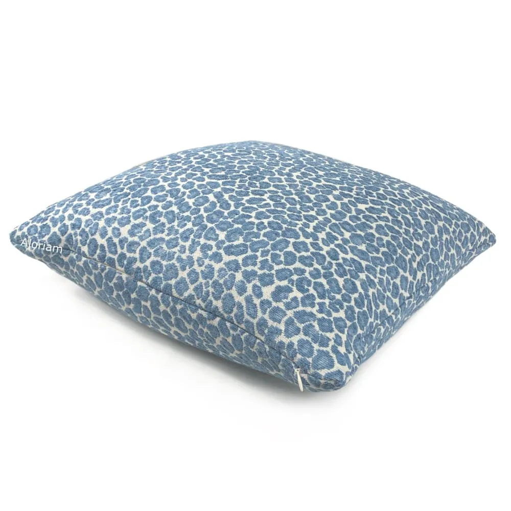 Niobe Cornflower Blue Leopard Spots Chenille Pillow Cover