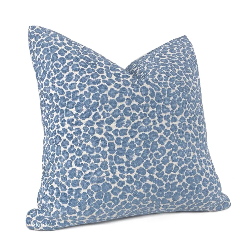 Niobe Cornflower Blue Leopard Spots Chenille Pillow Cover