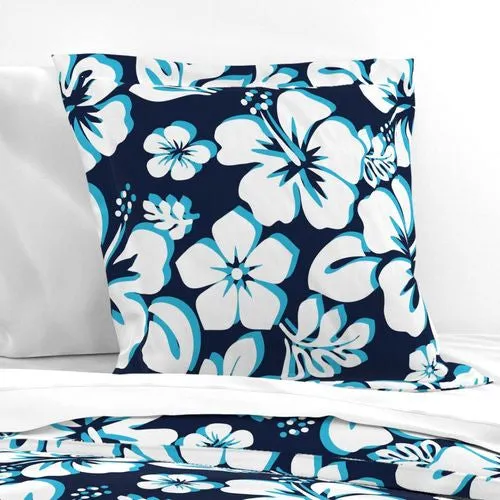 Ocean Blues Hawaiian Hibiscus Flowers Euro Pillow Sham