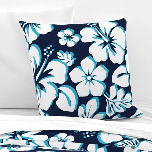 Ocean Blues Hawaiian Hibiscus Flowers Euro Pillow Sham