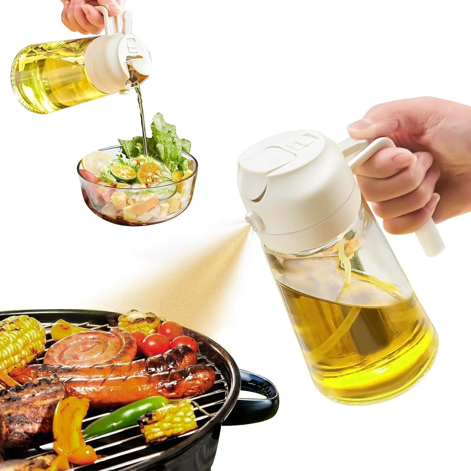 Oil Sprayer for Cooking Kitchen Gadgets Accessories for Air Fryer Kitchen Oil Bottle 500 ML Cooking 2 in 1 Olive Oil Sprayer and Oil Dispenser Baking, Kitchen BBQ Air Fryer Salad Frying Baking.